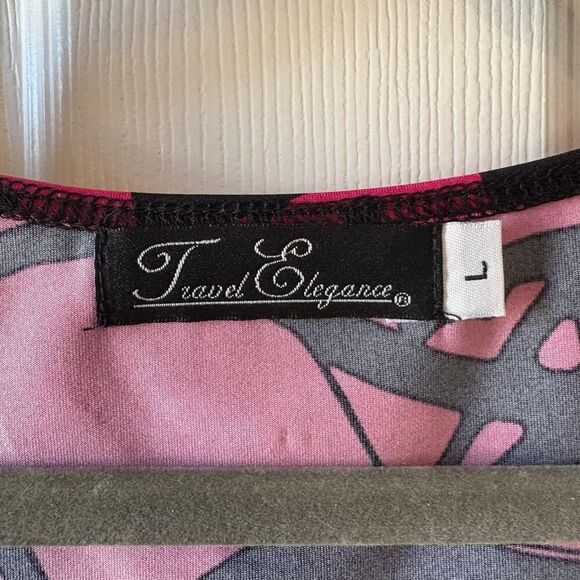 Travel Elegance Abstract Print Ruched Chest Sleeveless Blouse Black Pink Large - Picture 3 of 8